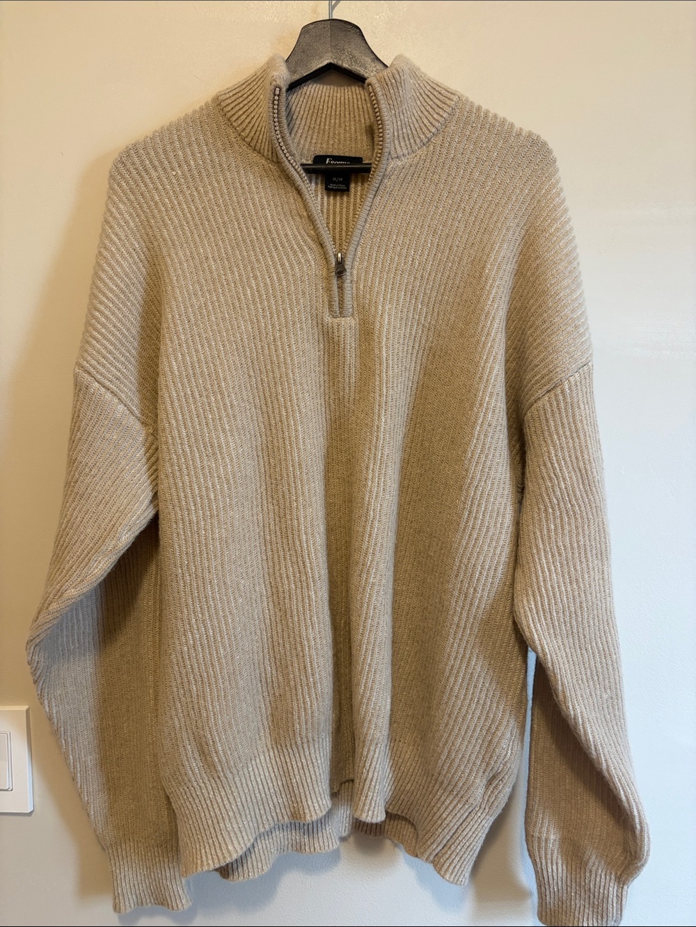 Escape Half-Zip Ribbed Sweater in Beige